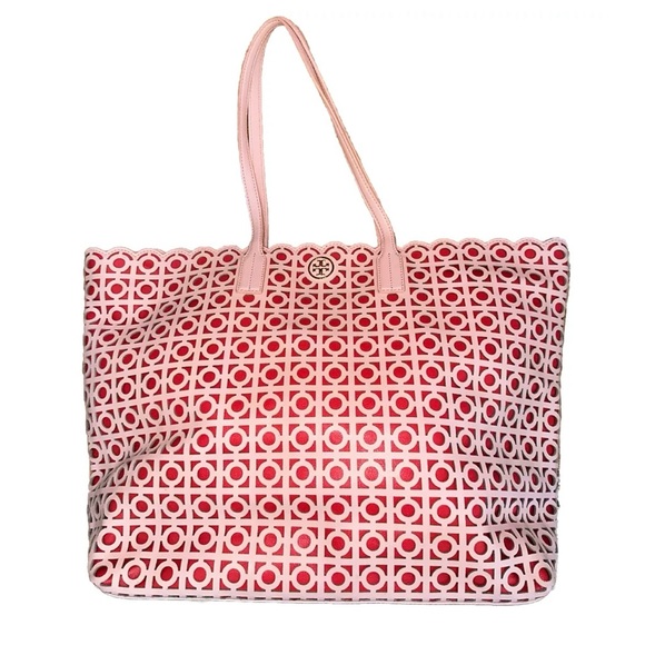 Large Tory Burch Kelsey East-West Scalloped Laser Cut Leather Tote π - Picture 5 of 10